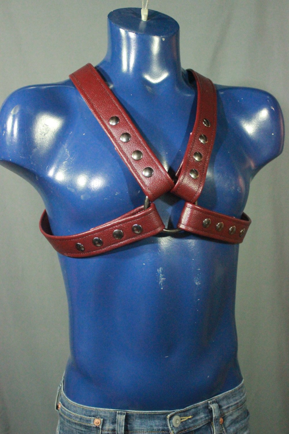 Red Leather X-Harness, Gunmetal Hardware