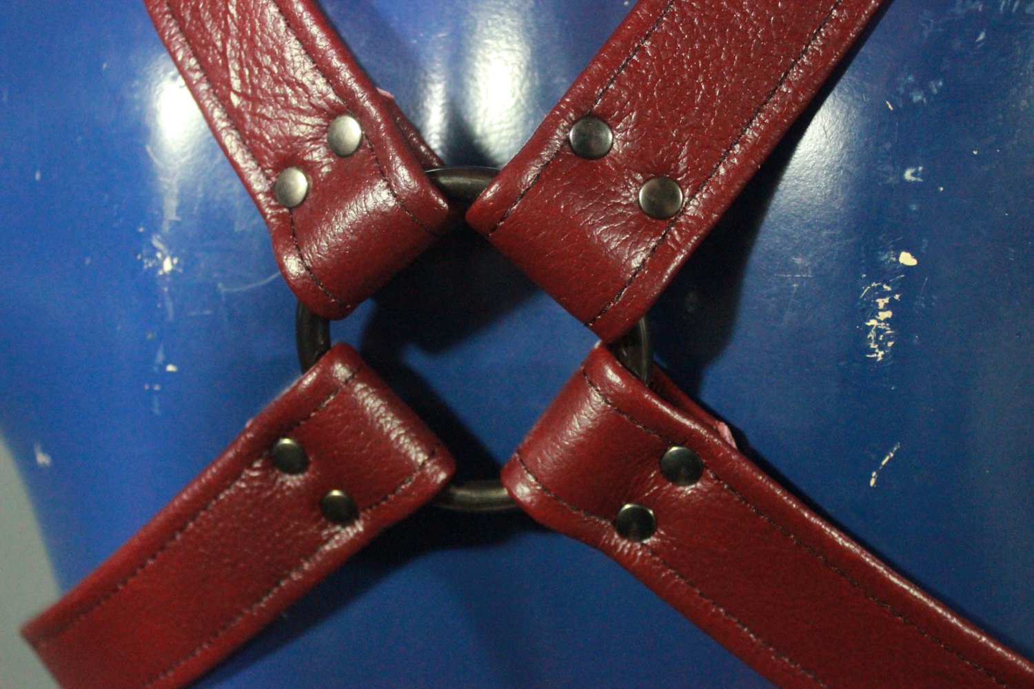 Red Leather X-Harness, Gunmetal Hardware