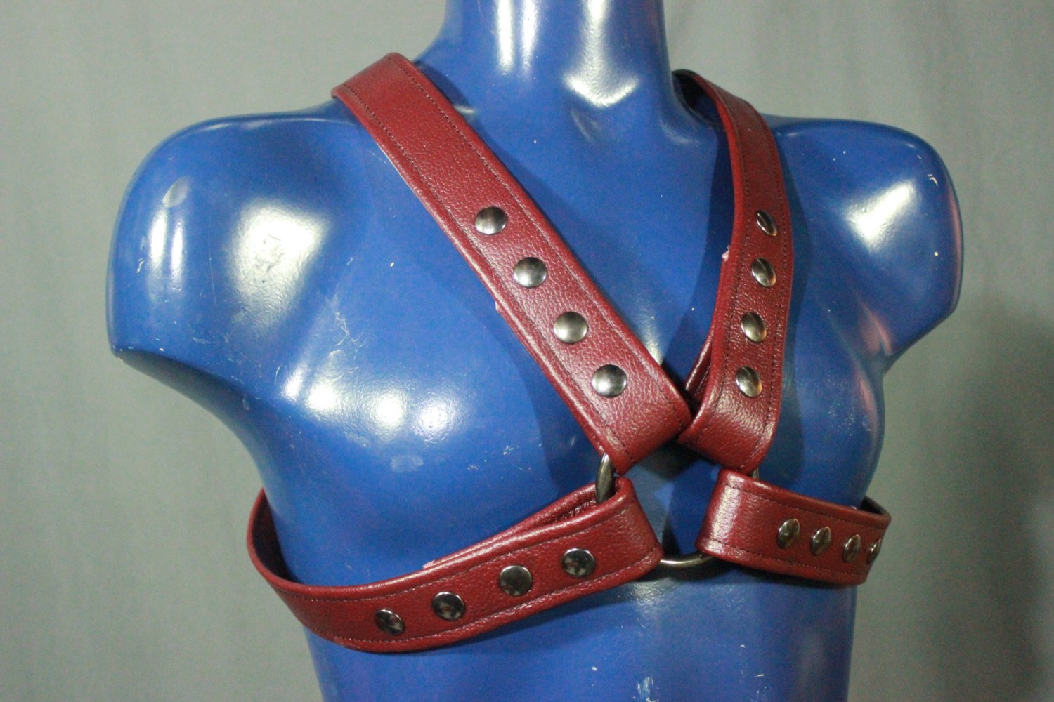 Red Leather X-Harness, Gunmetal Hardware