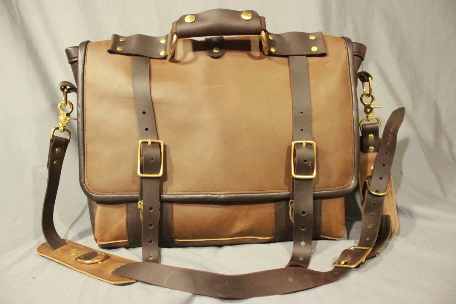 Our Finest Messenger bag! Stone OIL Tanned Leather Hand Made to Last a Lifetime! English Cognac!